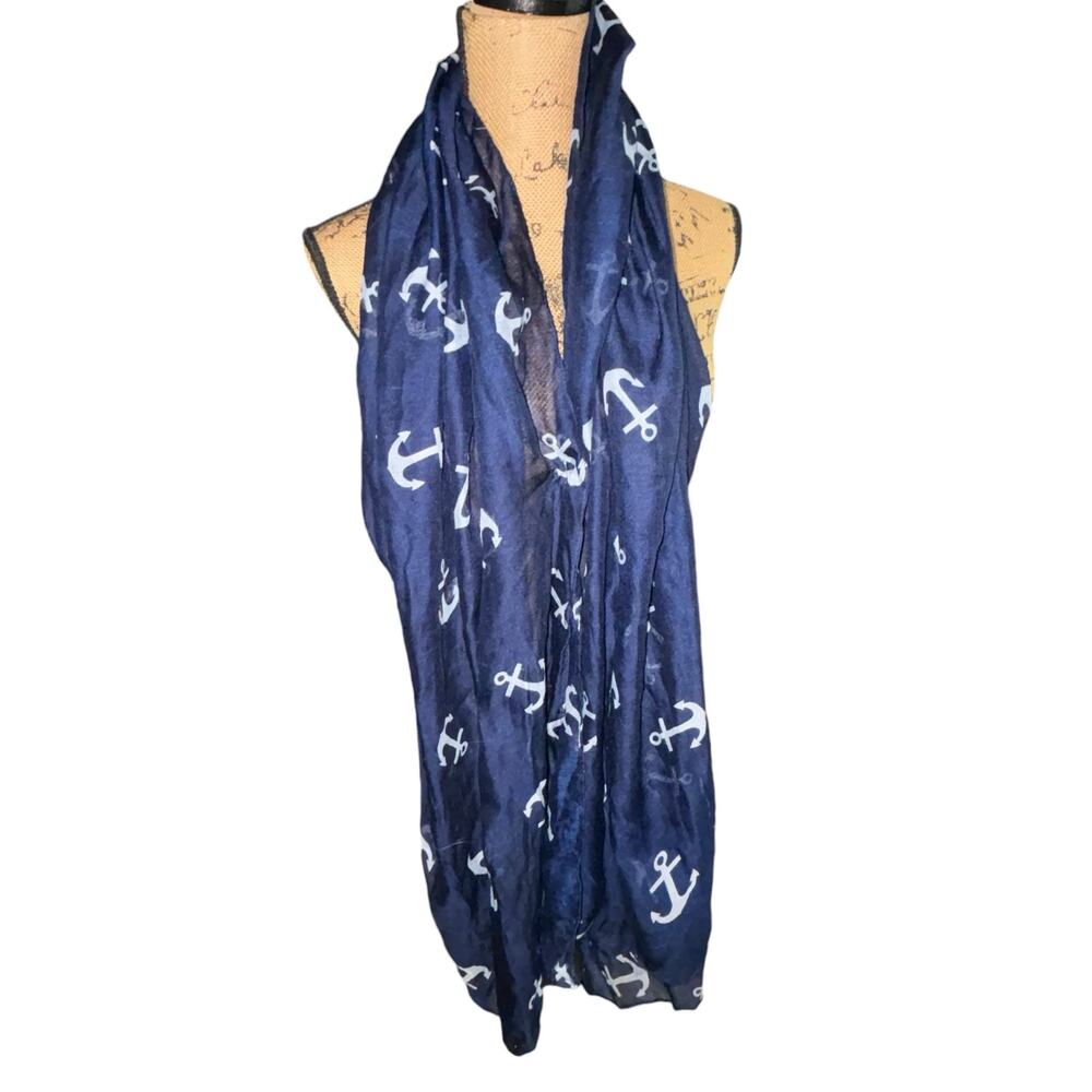 Sax Blue Large Anchor Scraf Wrap Nautical Beachy OS